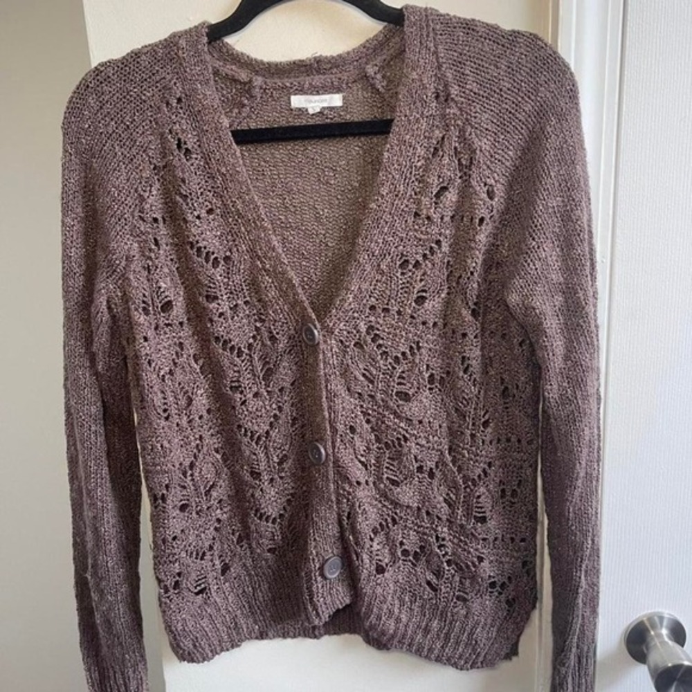 Maurices Womens Pointelle Knit‎ Button Front Cardigan Mauve Brown Size S